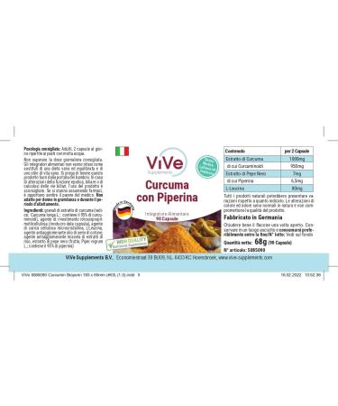ViVe Supplements Curcumin Capsules 500mg 90 Capsules HIGH DOSE VEGAN Made in Germany - Buy Online on GoSupps.com