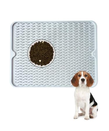 Silicone Pet Feeding Mat, Dog and Cat Waterproof Anti-Slip Placemat, Pet Food and Water Feeding Mats Raised Edges to Prevent Spills, Pet Food Tray to Stop Food and Water Bowl Messes on Floor 15.7 inch x 11.8 inch Light Grey
