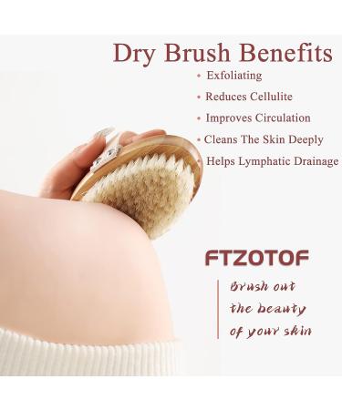 FTZOTOF Dry Brush - Exfoliating Body Brush for Dry Skin, Cellulite Treatment & Lymphatic Drainage | Natural Bristles for Blood Circulation Improvement - Medium Strength - Buy Online on GoSupps.com
