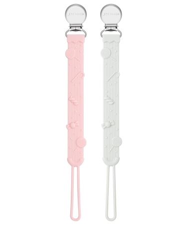 MISSLILI Baby Silicone Pacifier Clip Holder with One-Piece Candy Design Silicone Pacifier Clip  Soft Flexible Pacifier Clips Binky Clips for Boys and Girls Pink & White