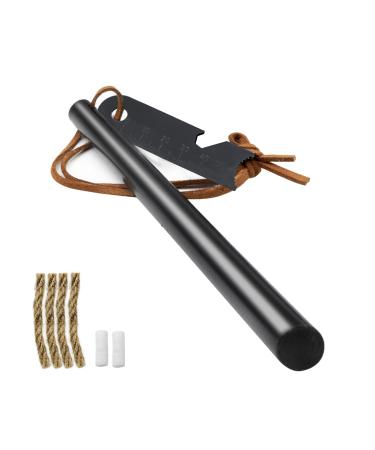 BCHARYA Fire Starter Survival Tool, Ferro Rod Kit with Leather Neck Lanyard and Multi-Tool Striker, Flint and Steel Survival Igniter with Tinder Rope and Tab for Camping, Hiking and Emergency 3.15" X 5/16"