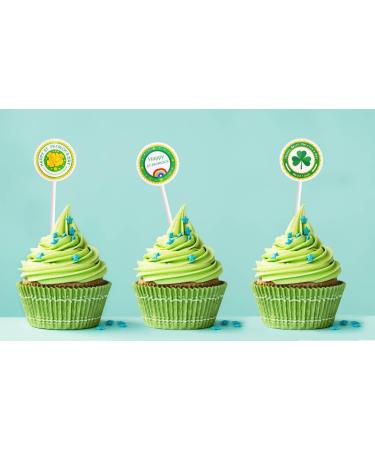 LANGFON 24 Pieces Saint Patrick's Day Cupcake Toppers Saint Patrick Glitter Clovers Shamrock Green Hat Round Badge - Buy Online on GoSupps.com