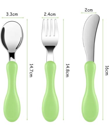 Vicloon Baby Fork and Spoon Set - 6 PCS Toddler Utensils | Stainless Steel Feeding Cutlery for Kids - Blue/Green - Buy Online on GoSupps.com
