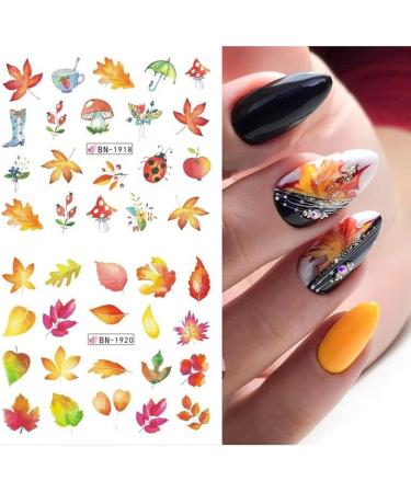 Cartoon Golden Leaves Abstract Face Animal Autumn Maple Leaf Water transfor Decals Nail Stickers(BN1921-1932) - Buy Online on GoSupps.com