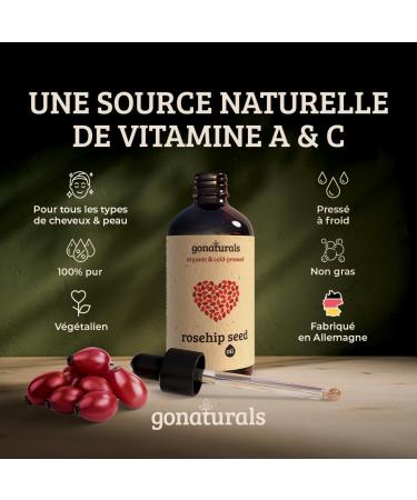 GoNaturals Rosehip Oil - 50ml - 100% Pure and Cold Pressed - Vegan and Cruelty Free - Unscented - Rosehip Oil: Anti Aging Skin Hair Scars and Stretch Marks - Buy Online on GoSupps.com