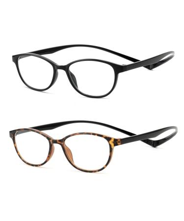 JM 2 Pack Magnetic Reading Glasses for Men Women Hang Neck Blue Light Blocking Computer Readers Black & Tortoise +2.0 #2 Tortoise & Black 2.0 x
