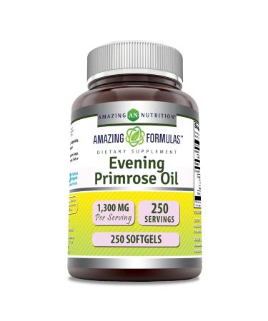 Amazing Formulas Evening Primrose Oil 1300mg 10% GLA Softgels Supplement | Hexane Free Cold Pressed Oil | Non-GMO | Gluten Free (250 Count)