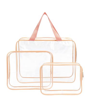 3 Pieces Clear Makeup Cosmetic Bags for Travel, TSA Approved Clear Toiletry Bag Set with Zipper, Waterproof Transparent PVC Packing Cubes Organizer Storage Bag (Pink)
