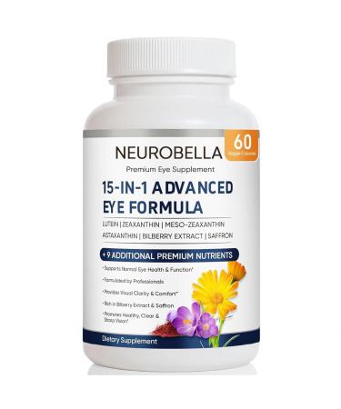 Neurobella Eye Formula 15 in 1 Daily Eye Wellness Supplement with Lutein Zeaxanthin Bilberry & Vitamins Clean Capsule Formula for Adult Wellness Routine (1)