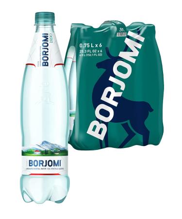 Borjomi Carbonated Mineral Water - 6 Pack PET Bottled Water (750 mL each) - 100% Carbonated Natural Mineral Water - Volcanic Water carbonated by natural CO2 With No Artificial Ingredients or Sweeteners from Mineral-Rich well in Caucasus Mountains