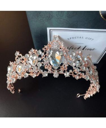 Shop Minkissy Crystal Crown - Baroque Rhinestone Tiara for Weddings & Pageants | Vintage Rose Gold Headband - Buy Online on GoSupps.com