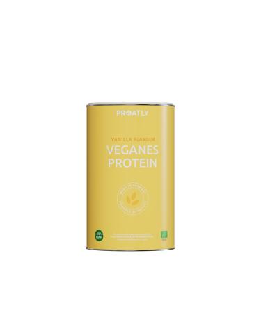 Proatly Vegan organic protein flavour vanilla multicomponent protein from 7 synergistic sources without sweeteners 750 g premium product from Germany