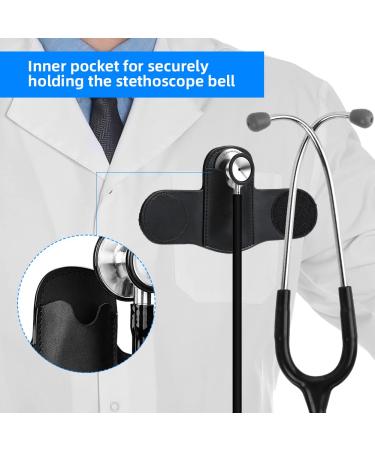 Leather Stethoscope Holder Hip Clip - Black Holster with Inner Pocket & Velcro for Doctors Nurses EMTs | Buy Online - Buy Online on GoSupps.com