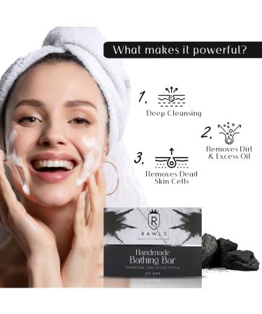 R-awls Charcoal Bath Soap - Deep Cleansing Anti-Pollution Handmade with Activated Charcoal & Eucalyptus Oil - 125g for Men & Women - Buy Online on GoSupps.com