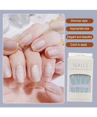 AUklOPVZZ 1 Set French Tip Press on Nails Solid Color Extension Shimmer Fingernails Decals Full Cover Salon Gifts Manicure Kit H33-light blue jelly glue - Buy Online on GoSupps.com