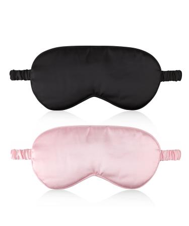 Sleep Mask Super Soft Silk Eye Mask Cover for Sleeping Eye Mask with Elastic Strap Comfortable Sleeping Mask for Women Men (2 Pack)