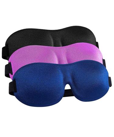 ZEKUI Sleeping Eye Mask 3D Contour 100% Blackout Eye Mask Travel/Siesta Eye Shade Soft and Comfortable Yoga Meditation Blindfold for Men and Women(Black Blue Purple)