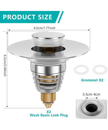 Abizarch 2Pcs Sink Plug Universal Bathroom Sink Plug with Strainer Pop Up Sink Hole Plug Cover Stainless Steel Push Sink Plug for 33 to 40mm Drain Holes Sturdy Rustproof Sink Plug for Bathroom Kitchen - Buy Online on GoSupps.com