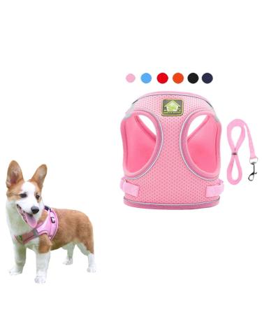 FEimaX Dog Harness and Leash Set, No-Pull Breathable Soft Mesh Puppy Vest Harness Reflective Adjustable Pet Harnesses for Small Medium Dogs and Cats - Outdoor Easy Control for Walking XS (Chest 10.2-11.4'') Pink