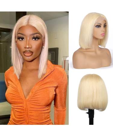 Blonde Bob Wig Human Hair 13X4 Lace Front Wigs Pre Plucked Bleached Knots 150% Density 613 Lace Front Wig Human Hair Straight Short Bob Wigs Human Hair Lace Frontal Wigs for Black Women 10inch 10 Inch 613