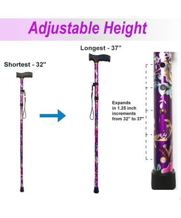 BeGrit Folding Walking Stick for Women - Adjustable & Lightweight Mobility Aid in Purple - Buy Online on GoSupps.com
