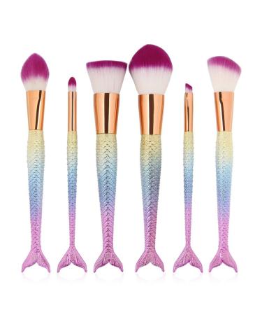 6 Pieces Mermaid Makeup Brush Set Lovely Makeup Brush Kit for Girls Portable Beauty Cosmetic Tools Women Cosmetic Concealer Brush