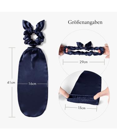 LilySilk 100% Silk Hat for Sleeping & Adjustable Silk Scrunchies - 2-in-1 Hair Ties for Long Hair - Dark Blue - Buy Online on GoSupps.com