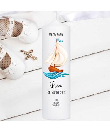 Wall sticker loft baptism candle boy or girl boot ship - candle for baptism birth communion white 25 x 7 cm with name date baptism / / baptismal candle 25 x 7 cm (own baptism)