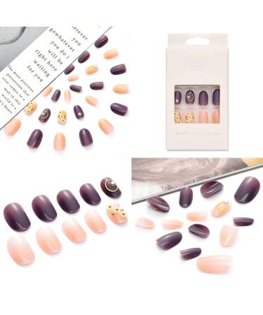 Sethexy Purple False Nails - 24 Oval Glossy Flower Pearl Jump Color Acrylic Nail Tips for Women & Girls - Complete Salon Quality - Buy Online on GoSupps.com