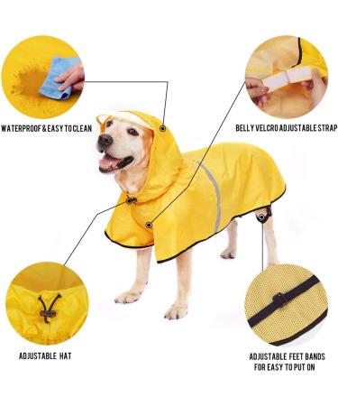 Docio Waterproof Dog Raincoat with Hood & Reflective Strip - 6XL Yellow Jacket for Medium & Large Dogs - Buy Online on GoSupps.com
