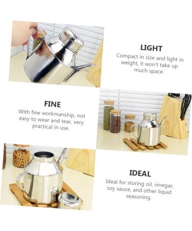 Zerodeko Sauce Pot Oil Bottles for Cooking Stainless Steel Oil Stainless Steel Pitcher with Lid Practical Seasoning Bottle Salad Oil Dispenser Kitchen Supplies Metal Household 14.5X12X8.5CM Silver - Buy Online on GoSupps.com