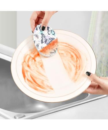3-Pack Cleaning Kitchen Sponges Oval Watercolor Butterfly Kitchen Cellulose Dishwashing Wood Pulp Cotton - Buy Online on GoSupps.com