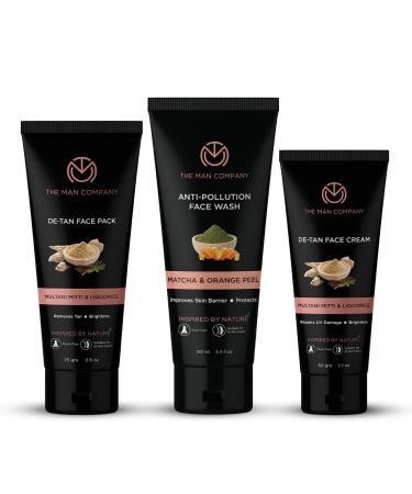 The Man Company De-tan Naturally Combo Of Anti Pollution Face Wash Detan Face Cream & Detan Face Pack Brightens & Moisturises - Set Of 3 (White)