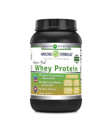Amazing Formulas Grass-Fed Whey Protein Powder Supplement | 2 Lbs | Vanilla Flavor | Non-GMO | Gluten-Free | Made in USA