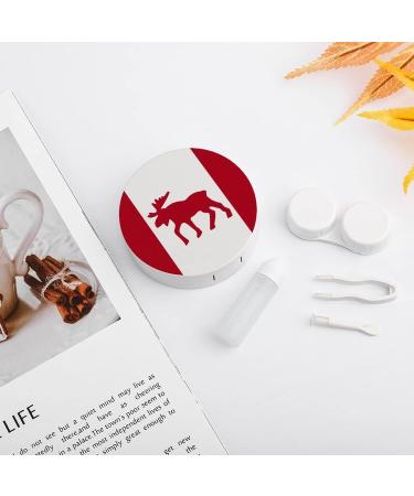 Moose Emblem On Canadian Flag Round Case For Contact Lens Kit Storage Box with Mirror Printed - Buy Online on GoSupps.com
