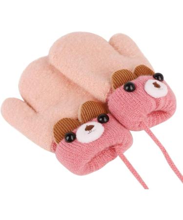 Infant Toddlers Winter Mittens | Cute Cartoon Gloves for Baby Girls Boys 0-3 Years | Dual Layers Plush Padded Knitted Mittens with Anti-Lost String - Pink - Buy Online on GoSupps.com