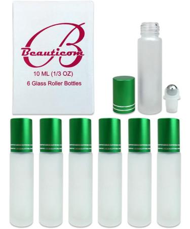 Beauticom 10ml Roller Bottles with Metal Cap & Stainless Steel Balls - Essential Oil Perfume Aromatherapy Lip Gloss (6 Pack Green) - International Shipping Available - Buy Online on GoSupps.com