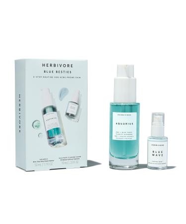 HERBIVORE Blue Besties Duo 2-Step Treatment for Acne-Prone Skin Aquarius Cleanser (50 mL) & Blue Wave Serum (10 mL) Plant-Based Vegan Cruelty-Free
