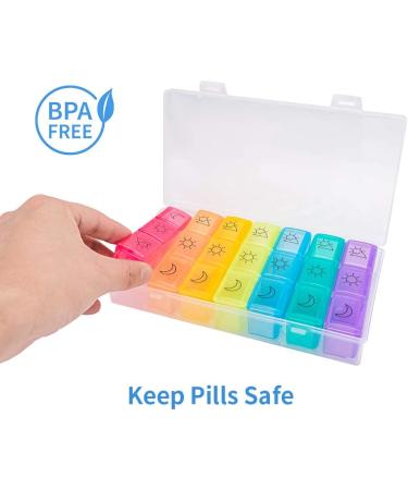 7 Day Weekly Pill Organizer 3 Times a Day - Non-BPA Food Grade Plastic - Lightweight & Travel Friendly - Ideal for Supplements, Vitamins & Medications - Buy Online on GoSupps.com