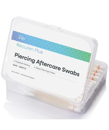 Recuren Plus Piercing Aftercare Swabs 50 Pcs Skincare Swabs with Safe and Effective Solution to Help Cleanse Soothe Ear Nose Belly Button Body Piercing Heal Irritated Piercings and Piercings Bumps