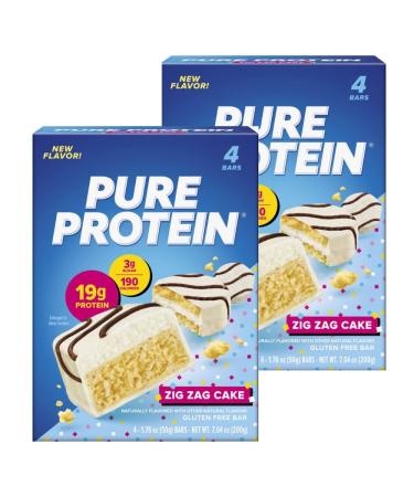 Pure Protein Zig Zag Cake Protein Bars Vanilla Cake with Milk Chocolate Frosting 19g Protein Gluten Free Low Sugar 1.76 oz (2 Pack of 4 Bars)