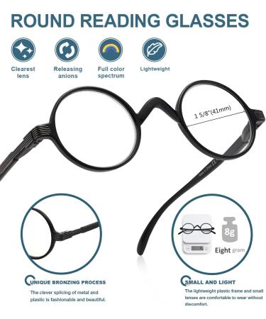 BLUESS Vintage Round Reading Glasses - Stylish Black Readers (1.50x Magnification) - International Shipping Available - Buy Online on GoSupps.com