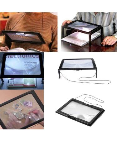Full Page 3X Reading Magnifying Glass with 12 LED Lights Handheld Or Hands Free Magnifier with Stand & Lanyard - Large A4 Sheet Illuminated Vision Aid - Buy Online on GoSupps.com