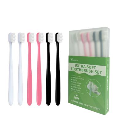 EasyHonor Extra Soft Toothbrush for Sensitive Gums Micro Fur Manual Toothbrush  20000 Soft Floss Bristle for Pregnant Women  Elderly  etc. (2black+2white+2pink All White Bristle)