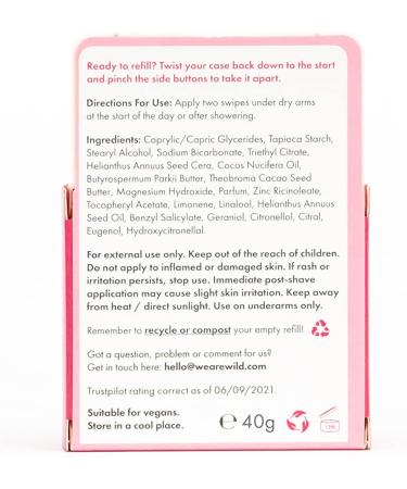 Wild - Natural Refillable Deodorant - Vegan & Eco-Friendly - Aluminium Free - Long Lasting Protection - 100% Natural Ingredients - Jasmine & Mandarin Blossom Refill - 40g Jasmine & Mandarin Blossom 40 g (Pack of 1) - Buy Online on GoSupps.com