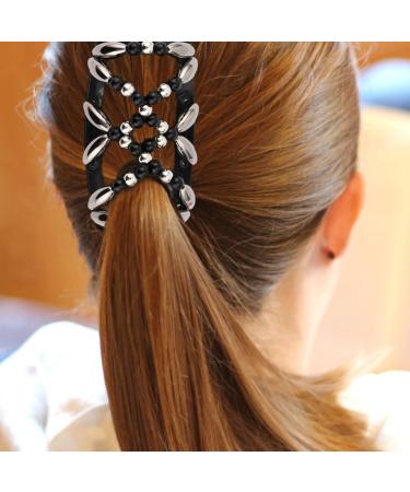 Beaded Hair Clip Double Stretchy Hair Comb Elastic Beads Hair Combs for Women Girls Hair Accessory - Buy Online on GoSupps.com