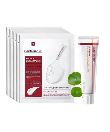 CENTELLIAN 24 Madeca Cream Time Reverse 50ml + Madeca Derma Mask 3(Intensive) 10pc Hydrating Firming Wrinkle Care Set with Centella Asiatica TECA & Madecassoside for nourished soothed 1 Fl Oz (Pack of 10)