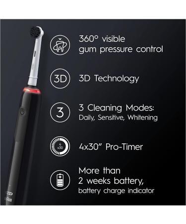 Oral-B Pro 3 Electric Toothbrush with Charcoal Infused Bristles | 3 Modes Teeth Whitening | Christmas Gift for Him/Her | 2 Pin UK Plug | 3000 Black - Buy Online on GoSupps.com
