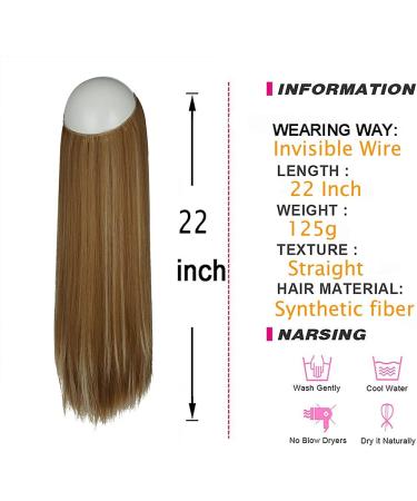 22 Ginger Brown Mix Bleach Blonde Straight Halo Hair Extension - Heat Resistant Synthetic Fiber - 4.4 Oz - No Clip - OMRREAT - Buy Online on GoSupps.com