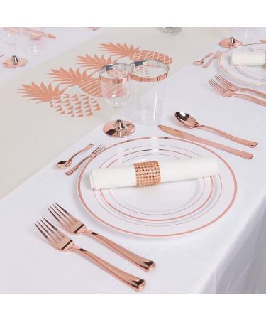 WDF 125PCS Rose Gold Plastic Silverware & Disposable Plates Set - Ideal for Wedding, Party, Christmas - Includes 25 Dinner Plates, 25 Salad Plates, 25 Forks, 25 Knives, 25 Spoons - Buy Online on GoSupps.com
